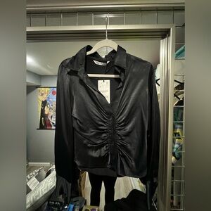 ZARA Black Satin Ruched Long Sleeve